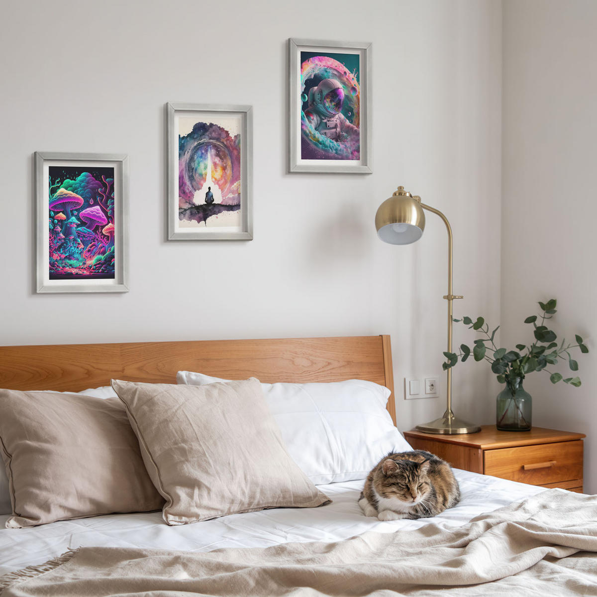 BILDER SET 3er Set - 20x30 cm Silberner Rahmen - Farbenfrohe Fantasy-Kunstillustrationen - Silberfarben, Kunststoff (20/30cm) - TULUP