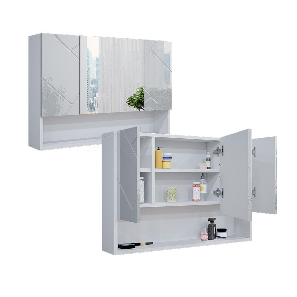 BADSPIEGELSCHRANK Irma Weiß Hochglanz 80.1 x 55 cm - Weiß Hochglanz, Holzwerkstoff (80.1/55/17cm) - Vicco