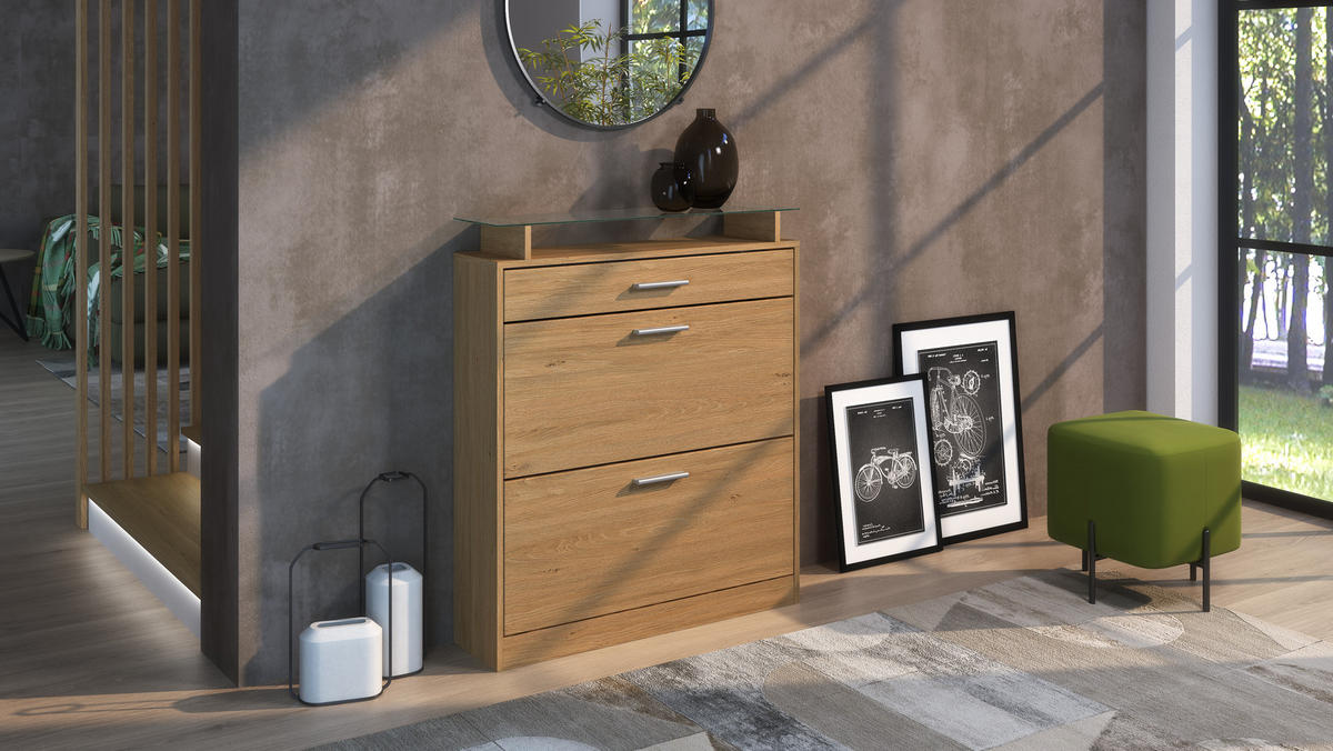 SCHUHSCHRANK Loret Eiche Skandi - Honigeiche, Holzwerkstoff (89/104/23cm) - Vladon