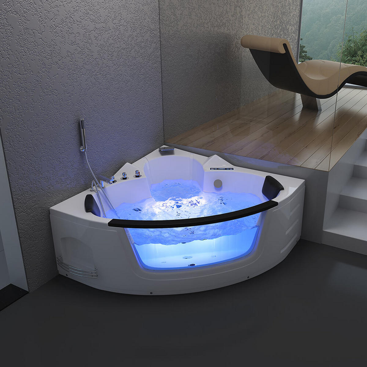WHIRLPOOL LAGUNA L KOMPAKT - mit Glasscheibe, 140 x 140 cm - Weiß, Keramik (140/65/140cm) - Home Deluxe