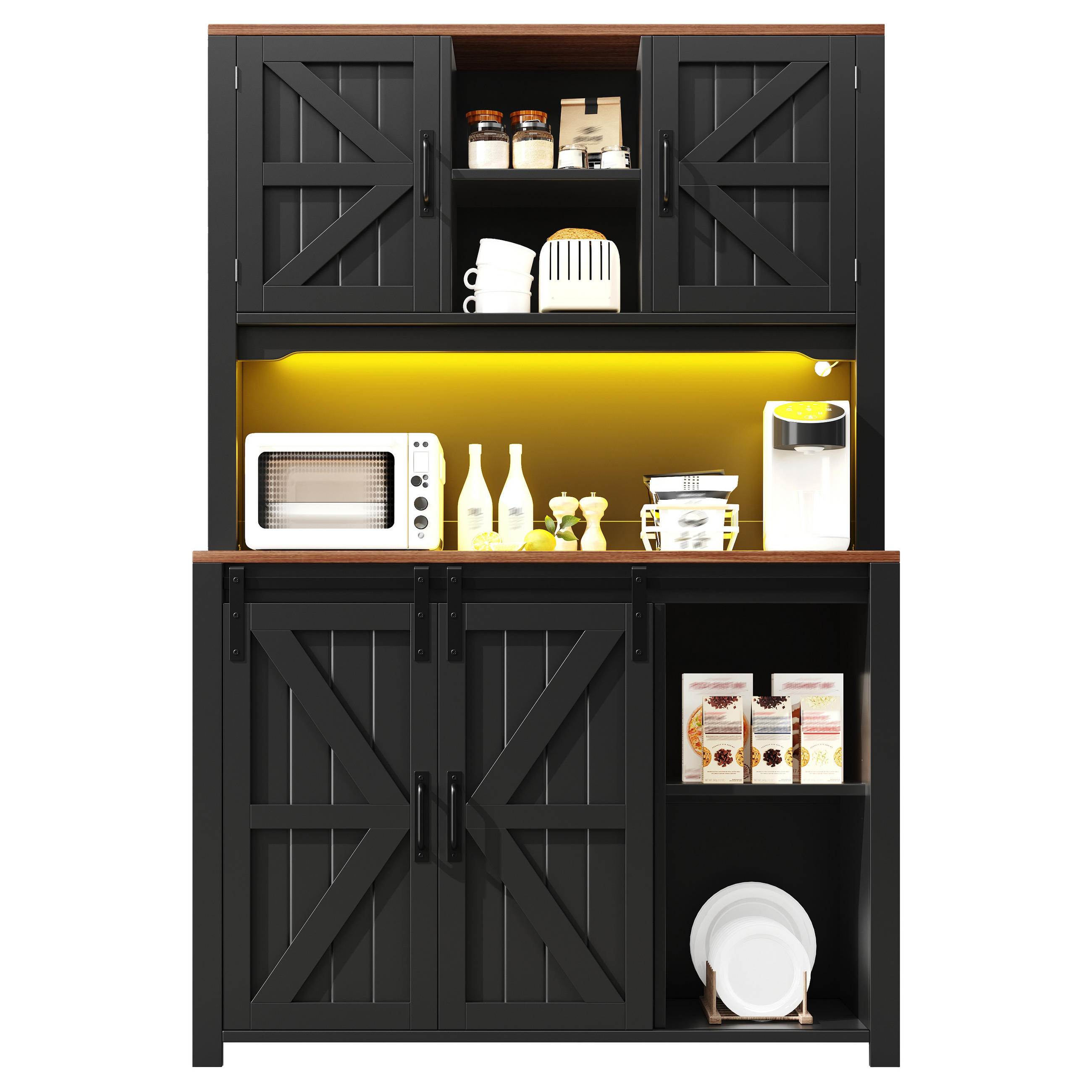 KÜCHENSCHRANK 115x40x174.7Cm LED Schiebetür Schwarz - Schwarz, Metall (115/174.7/40cm) - FLIEKS