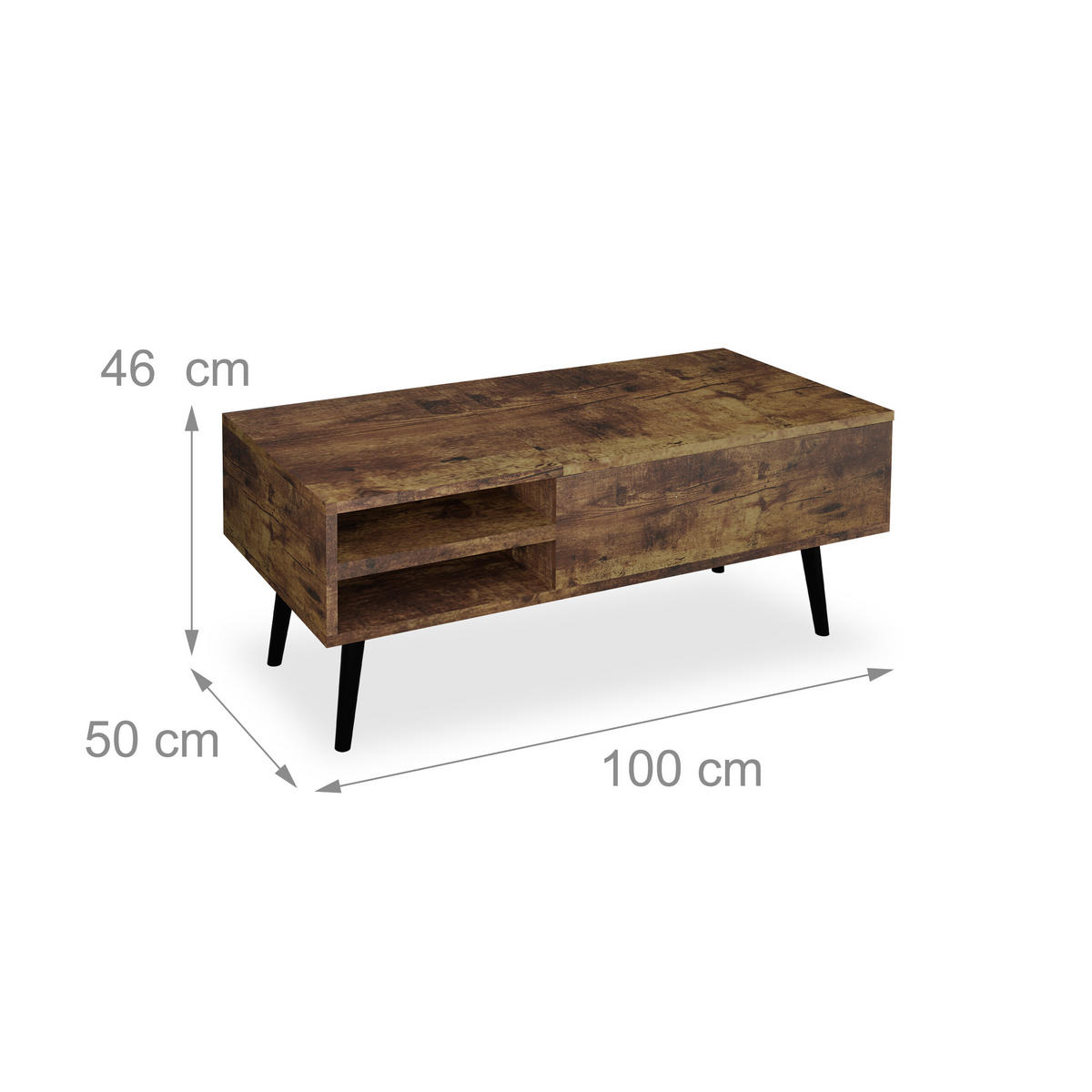 COUCHTISCH - Dunkelbraun, Holz/Holzwerkstoff (50/100/46cm) - Relaxdays