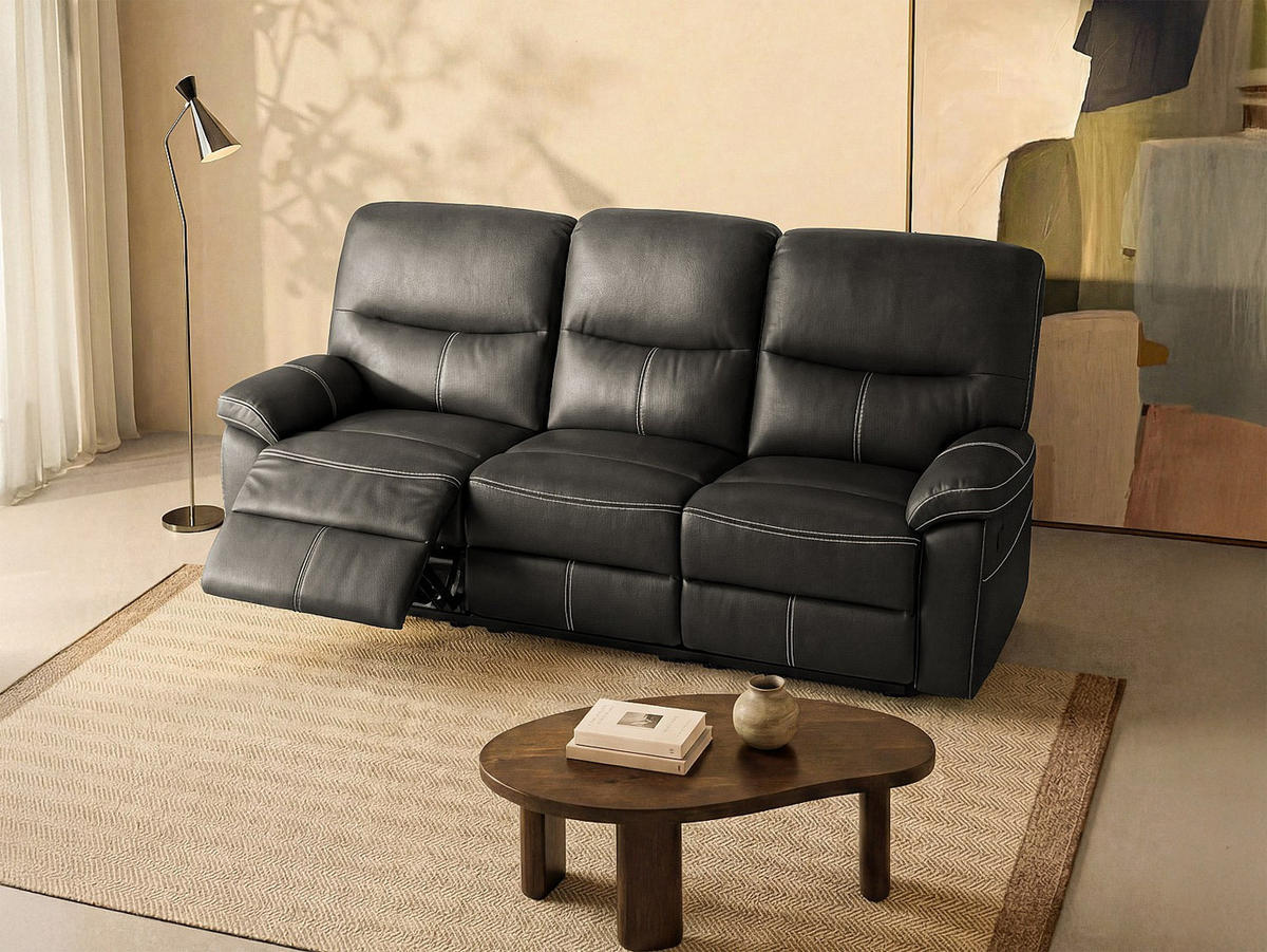 RELAXSOFA - 3 Personen - kunstleder - schwarz Canby - Schwarz, Leder (183/95/90cm) - Vente-Unique