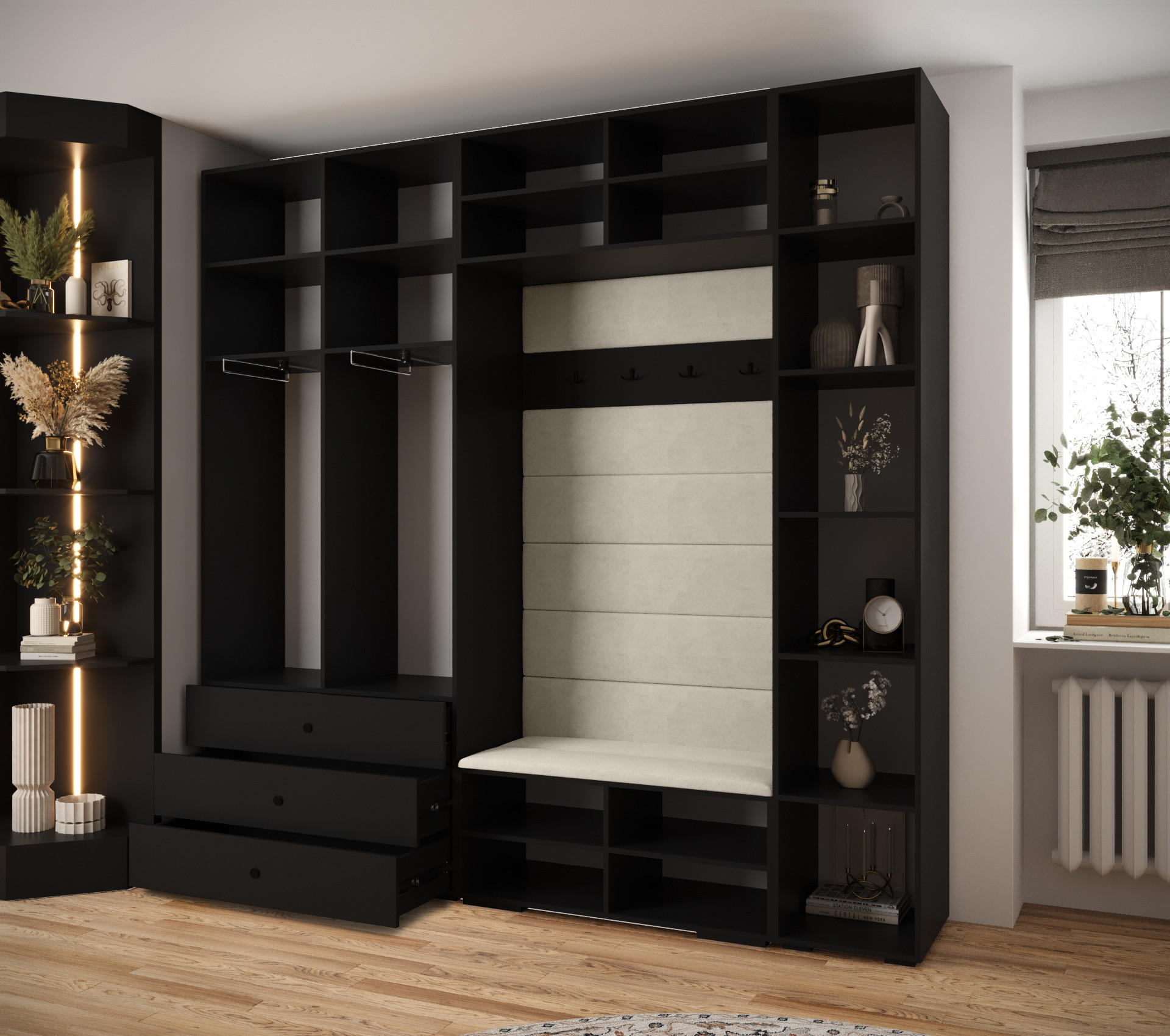GARDEROBEN-SET 236,7/240/47 - Schwarz/Grau, Holz/Kunststoff (240/236.7/47cm) - Abiks Möbel