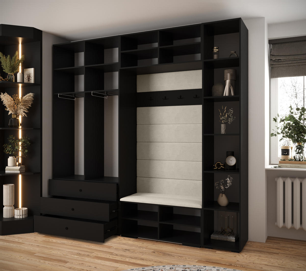GARDEROBEN-SET 236,7/240/47 - Goldfarben/Schwarz, Holz/Kunststoff (240/236.7/47cm) - Abiks Möbel
