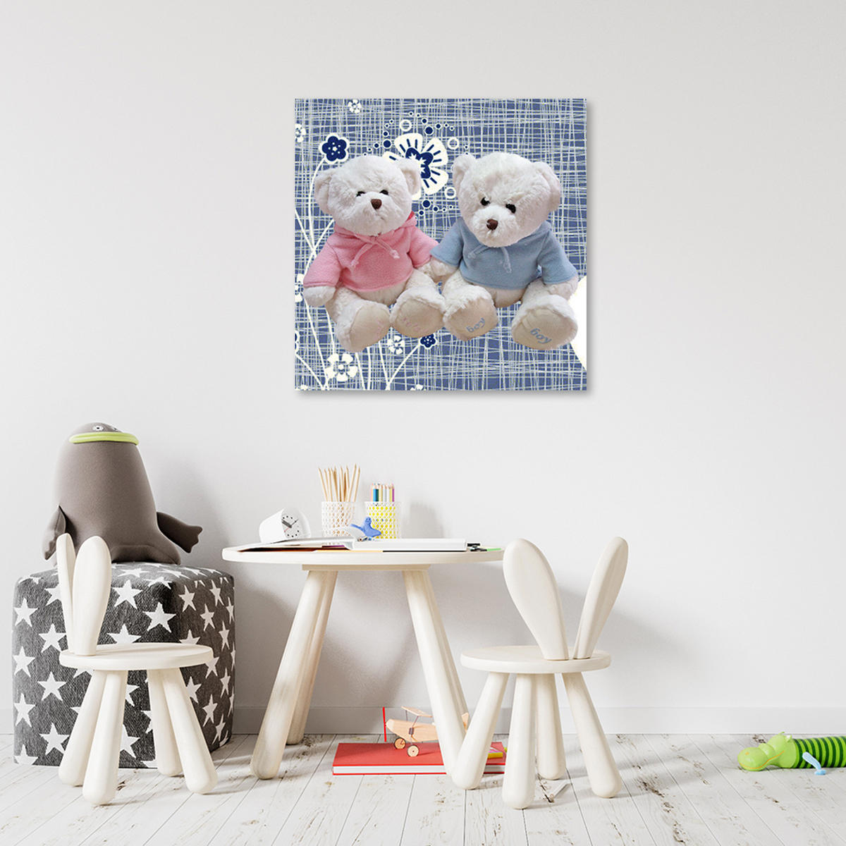 WANDBILD zwei teddybären - Grau, Textil (50/50cm) - Feeby