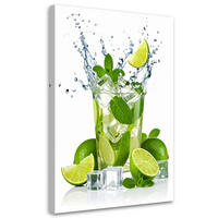 LEINWANDBILD Limetten-Mojito-Cocktail mit Früchten 60x90cm - Grün, Textil (60/90cm) - Feeby