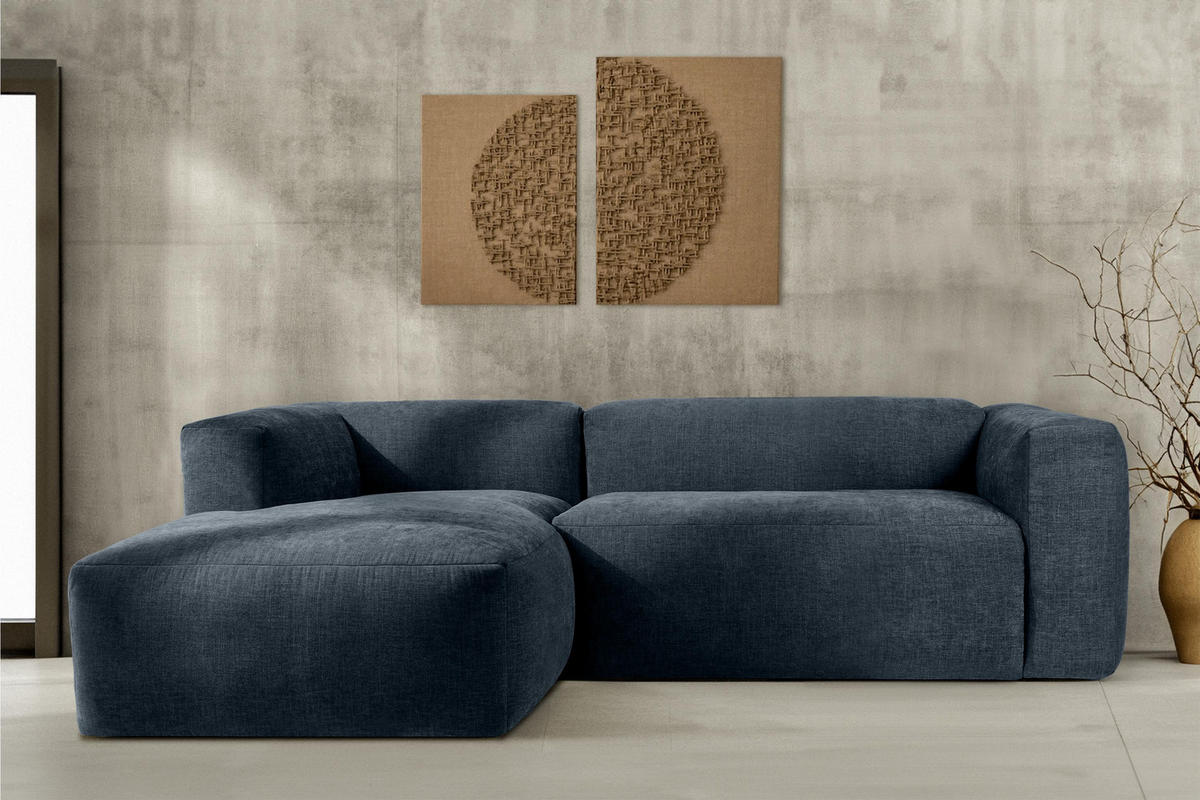 ECKMODULSOFA-LINKS BUFFO 3/4 Sitzer mit extrem weicher Sitzfläche, Gewebestoff, dunkelblau - Dunkelblau, Textil (237/180cm) - KONSIMO®