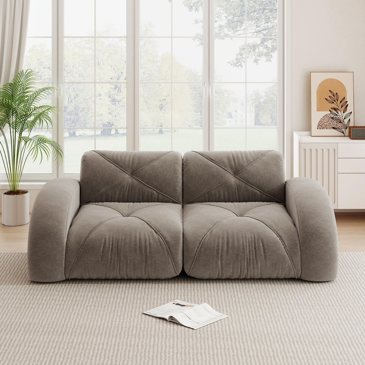 SOFA modular 2-Sitzer Chenille Brown - Grau, Kunststoff (95/76/204cm) - Meubliv