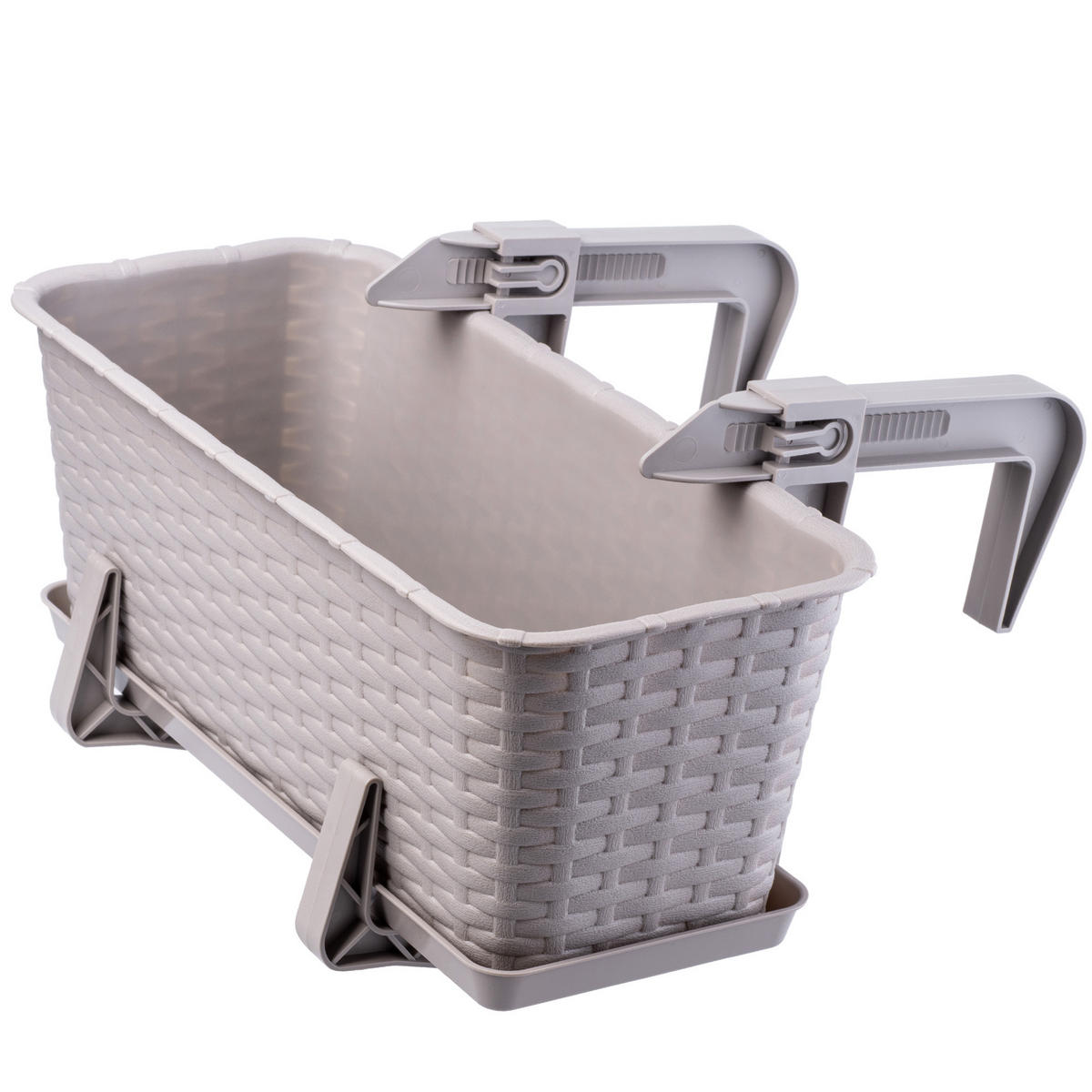 Blumentopf mit Untersetzer und 2 Griffe 40 cm, Beige - Beige, Kunststoff (17/40cm) - KADAX