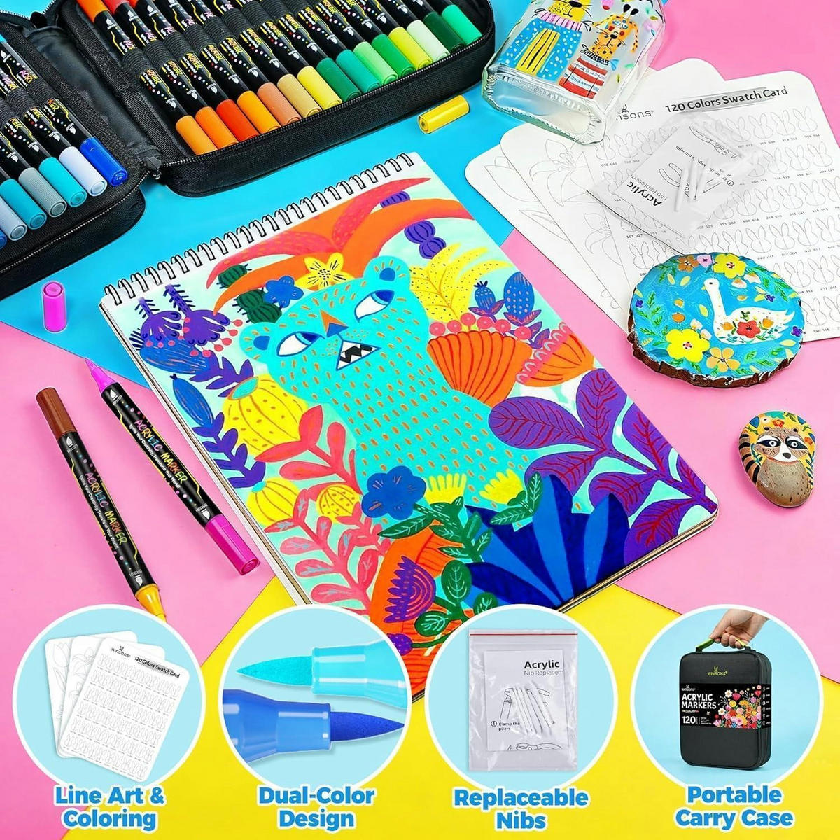 ACRYLSTIFTE 120 Farben Set mit Aufbewahrungstasche - Multicolor, Kunststoff (10/10/15cm)