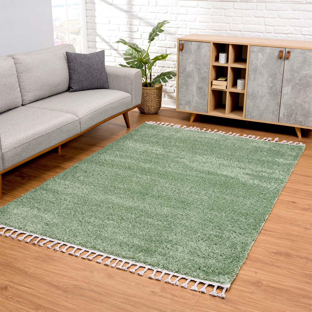 HOCHFLOR-TEPPICH Shaggy Pulpy 100 Grün 80x300 cm - Grün, Textil (80/300cm) - carpet city