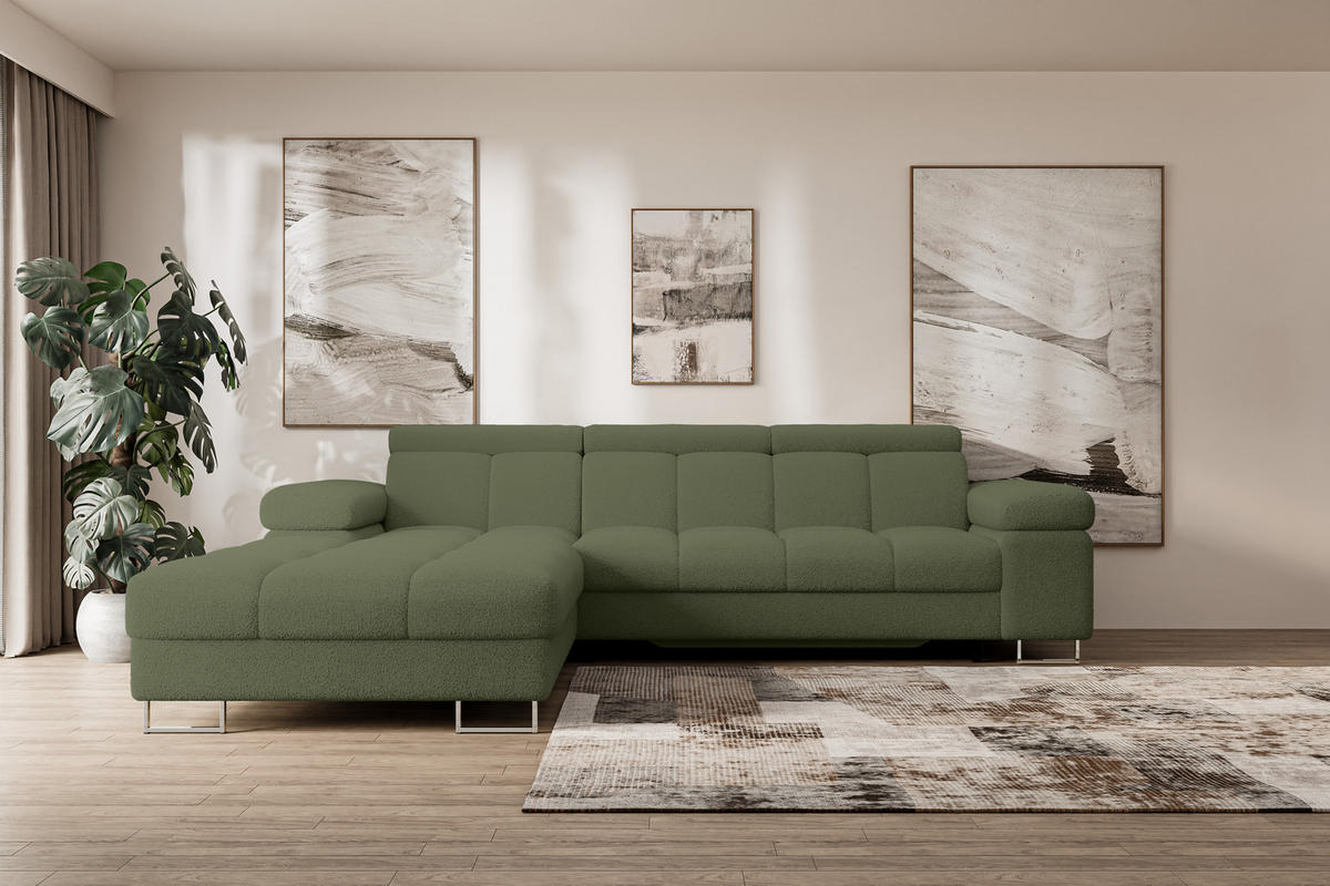 ECKSOFA mit Schlaffunktion Ottomane Links COMA L 271x203x79 Grün Bouclé - Smaragdgrün, Holzwerkstoff/Textil (271/203cm) - ALTDECOR