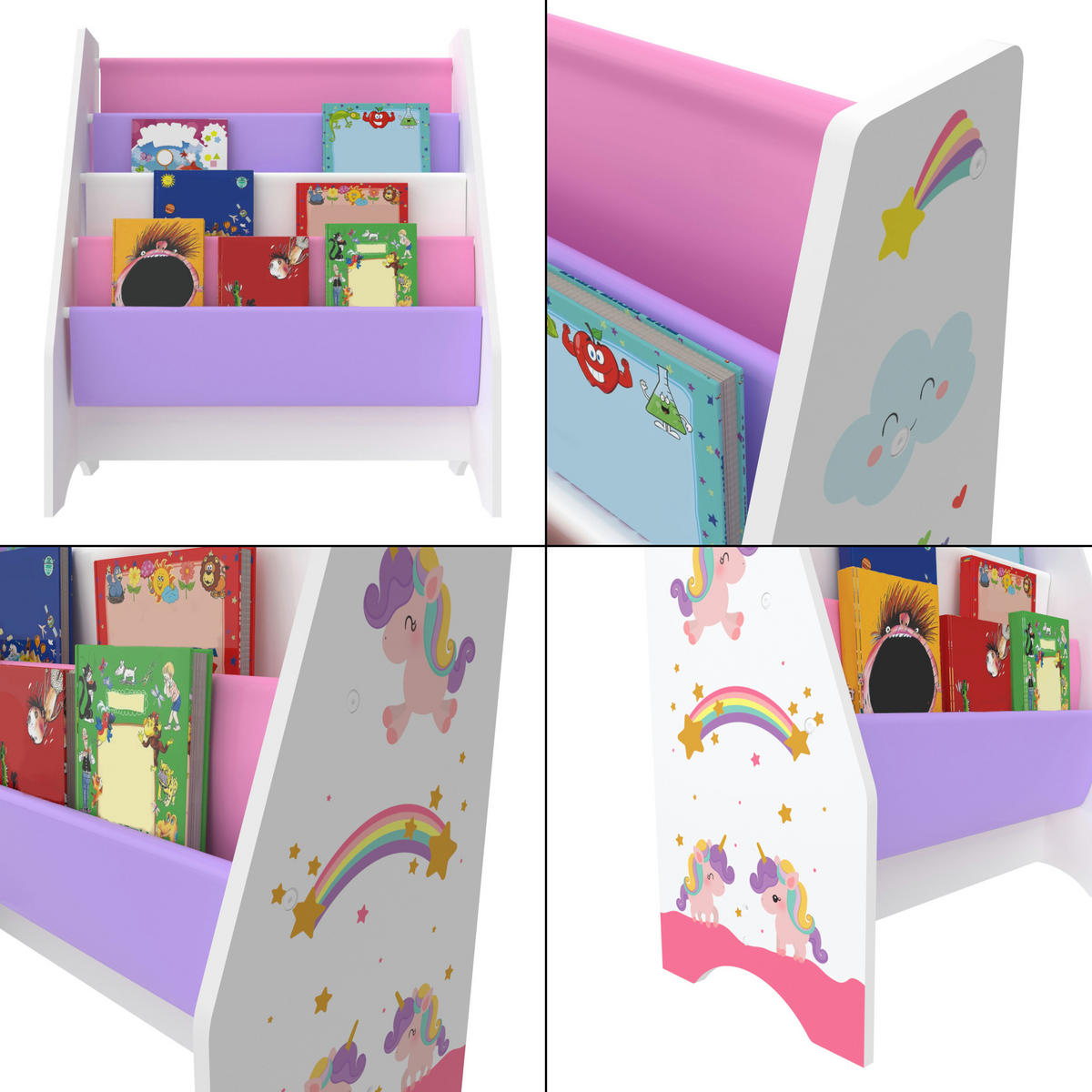 KINDERREGAL Fisterra - Lila/Weiß, Holzwerkstoff/Textil (62/74/29cm) - [en.casa]