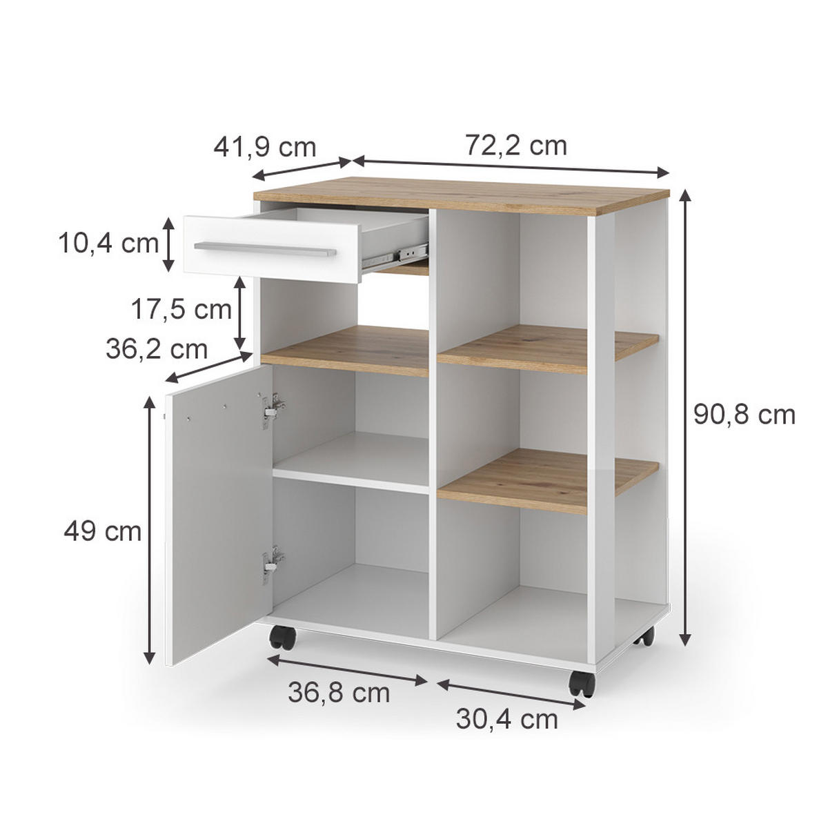 KUCHYŇSKÝ BUFET Pure, Bílá/Řemeslný dub, 72.2 x 90.8 cm - bílá/dub artisan, kompozitní dřevo (72.2/90.8/41.9cm) - Vicco