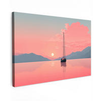 LEINWANDBILD Segelboot - Rosa Meer - Sonnenuntergang - Berge Groß 140x90 cm - Rosa, Textil (140/90cm) - MuchoWow