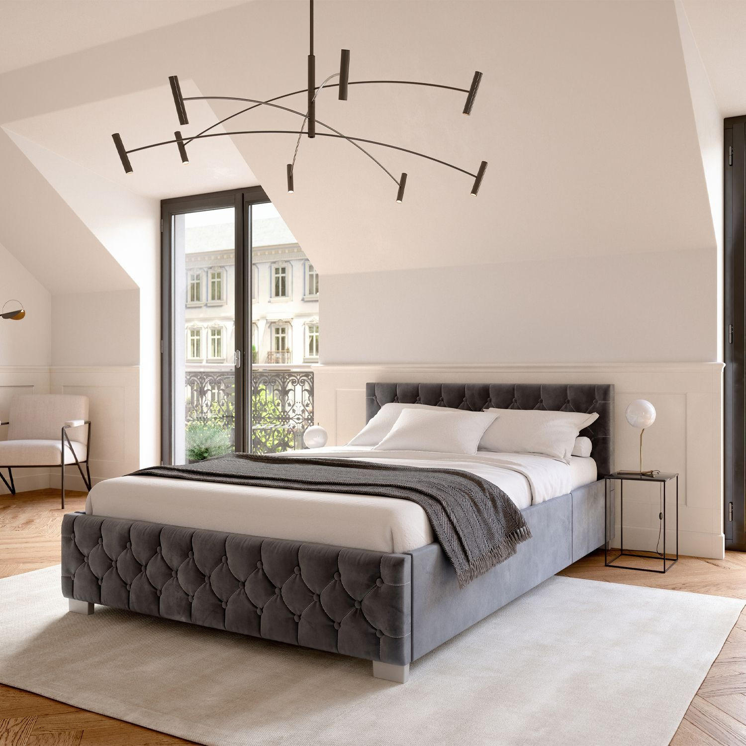 POLSTERBETT Nizza Dunkelgrau 140x200 cm mit Bettkasten und LED - Dunkelgrau, Holzwerkstoff (140/200cm) - Juskys