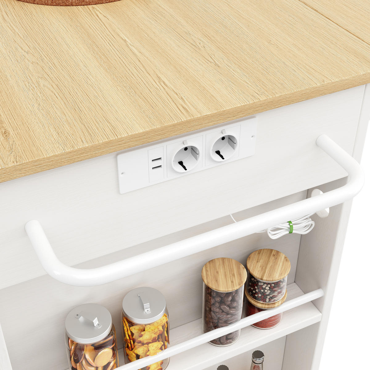 KÜCHENINSEL in Weiß und Naturfarben Servierwagen mit Schubladen für Küche und Esszimmer, B151.5/T59.7/H91.7 cm - Weiß/Naturfarben, Holzwerkstoff/Metall (151.5/91.7/59.7cm) - STILVORA