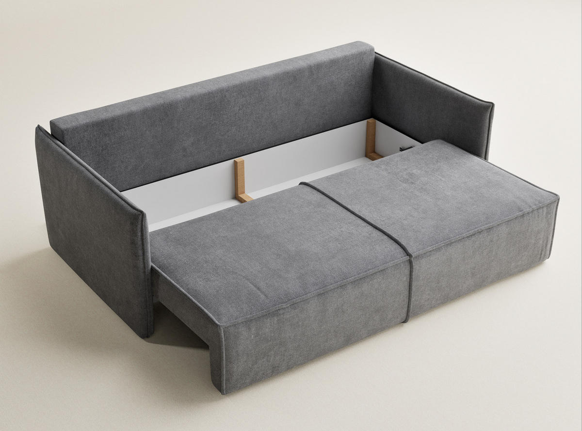 SOFA MIT SCHLAFFUNKTION Obra Grau Chenille-Stoff - Schwarz/Grau, Holz/Holzwerkstoff (220/70/107cm) - Maison de Reve
