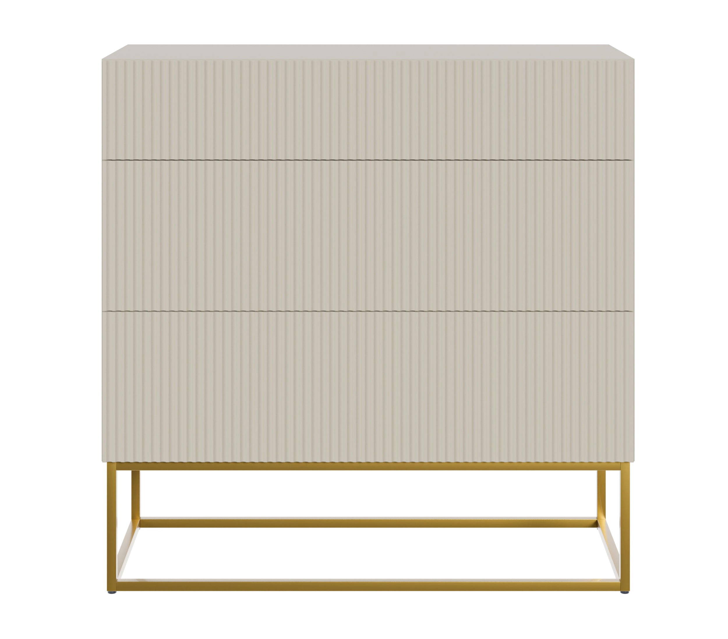 KOMMODE Veldio Greige mit 3 Schubladen 90 cm - Taupe/Goldfarben, Holzwerkstoff/Metall (90/90/38cm) - Selsey