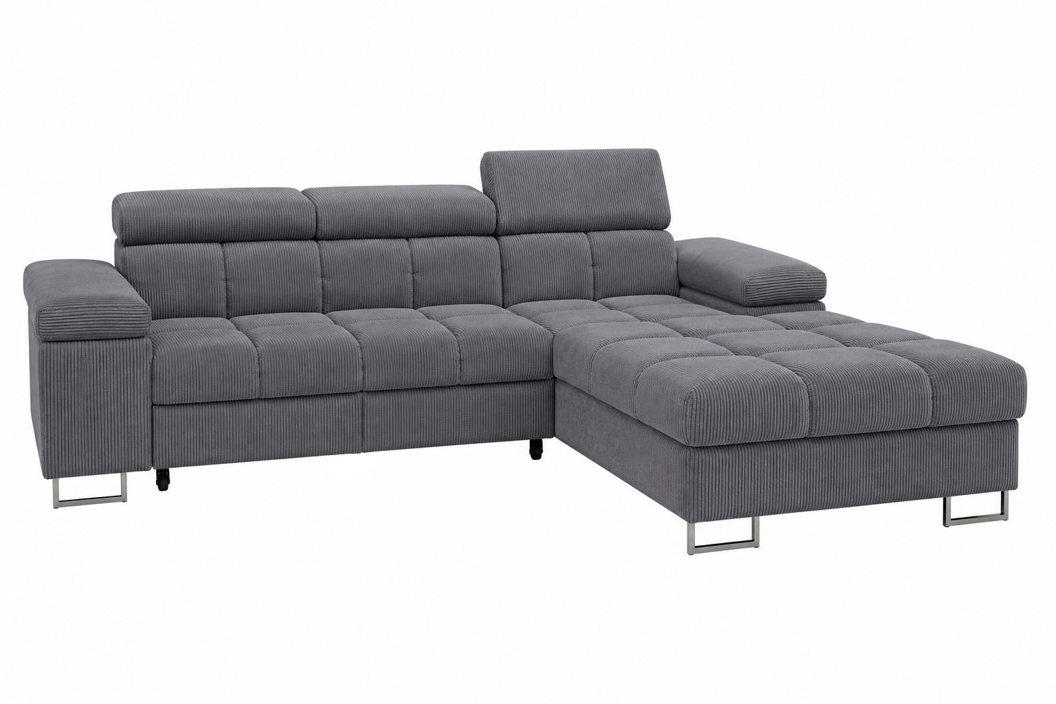 ECKSOFA COMODO Rechts mit Schlaffunktion & Bettkasten Grau - Dunkelgrau, Textil (271/203cm) - KS Home Concept