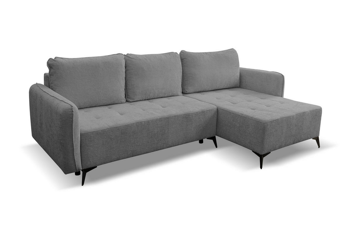 ECKSOFA Lucky in L-Form mit Schlaffunktion und Bettkasten, Farbe: Dunkelgrau, Strukturstoff, Ottomane Links oder Rechts - Dunkelgrau, Textil (275/160cm) - VENASI MÖBEL