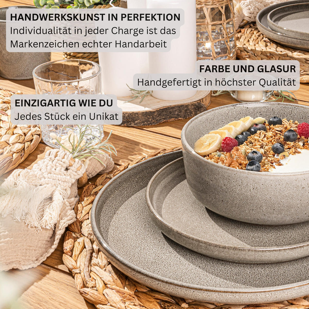 DESSERTTELLER SET KAIRO CLAY - 4 teilig aus Steingut - Grau, Keramik (28cm) - Sänger