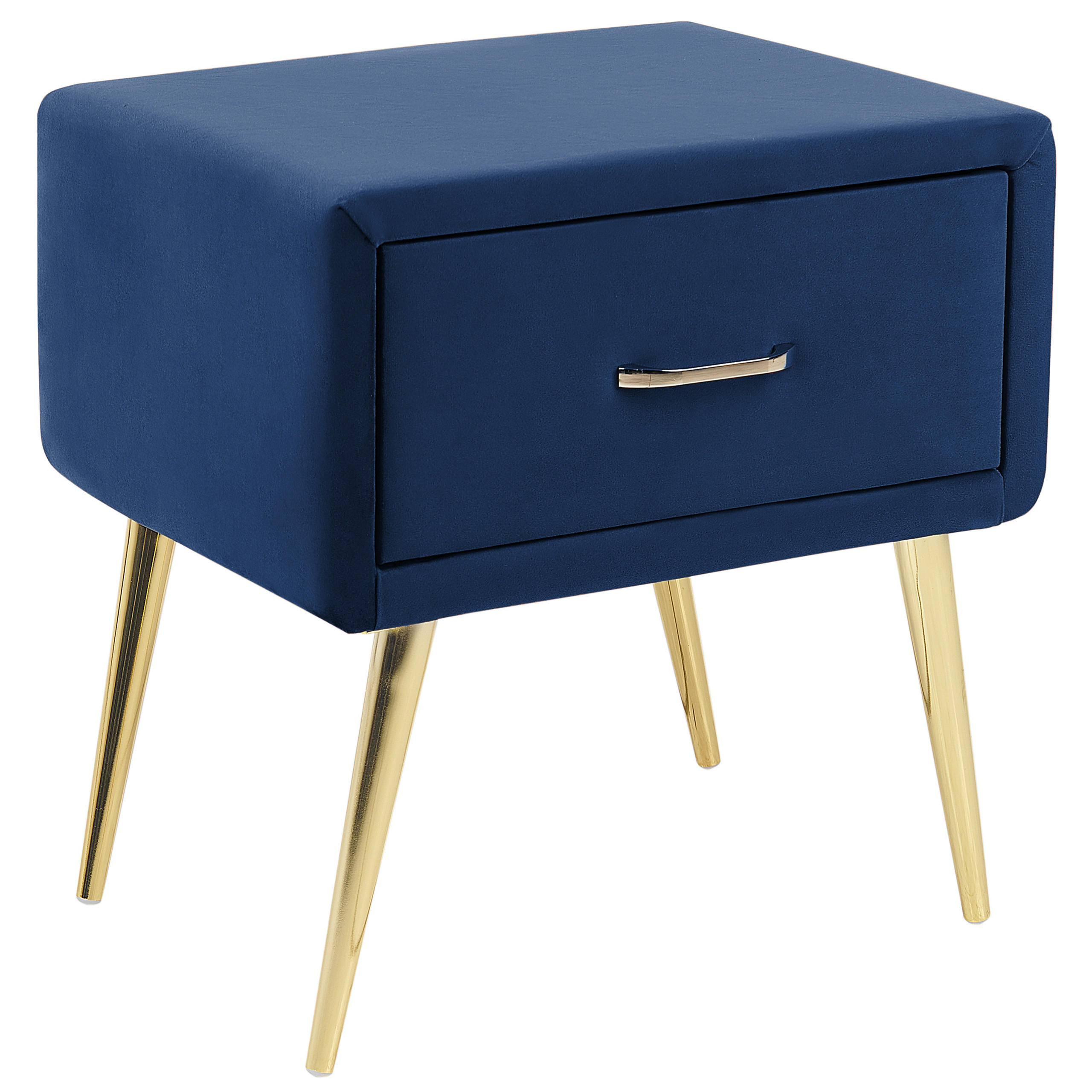 NACHTTISCH Samtstoff marineblau/gold 1 Schublade 38/46/49 cm Flayat - Blau/Goldfarben, Textil (46/49/38cm) - Beliani