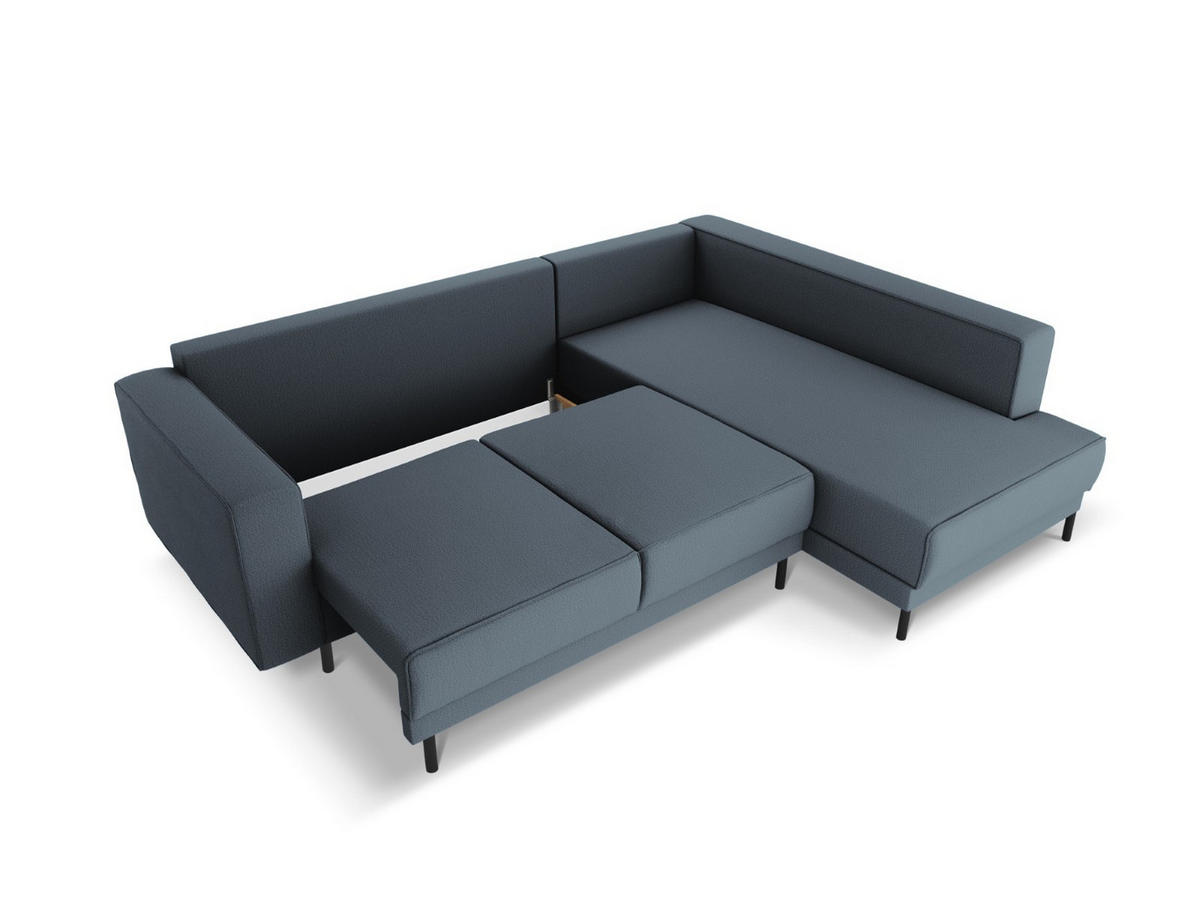 AUSKLAPPBARES-ECKSOFA rechts Caro aus strukturiertem Stoff blau 5 Sitzplätze - Blau, Textil (187/247cm) - Micadoni