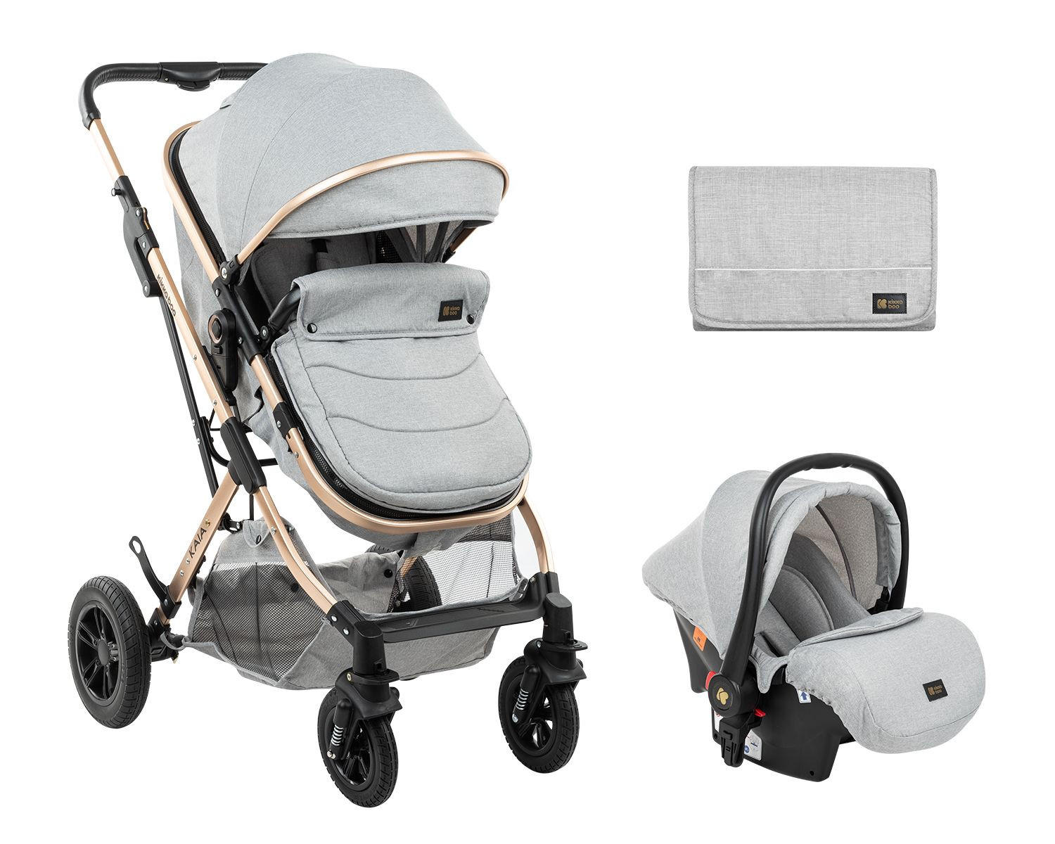 KOMBIKINDERWAGEN Kaia 3 in 1 hellgrau Autositz, Adapter, Babywanne, Sportsitz - Grau, Metall (94/60/104cm) - Kikka boo