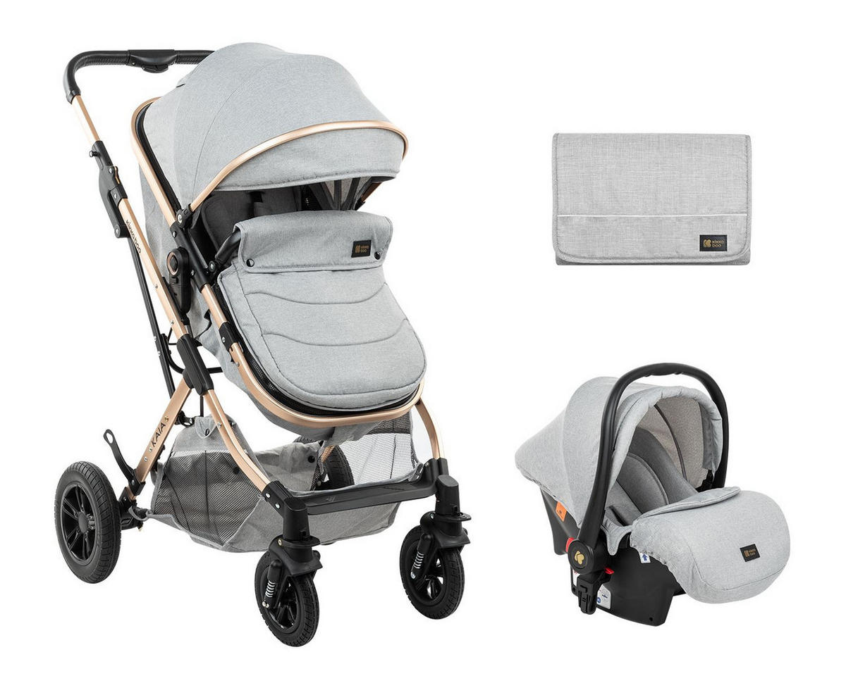 KOMBIKINDERWAGEN Kaia 3 in 1 hellgrau Autositz, Adapter, Babywanne, Sportsitz - Grau, Metall (94/60/104cm) - Kikka boo