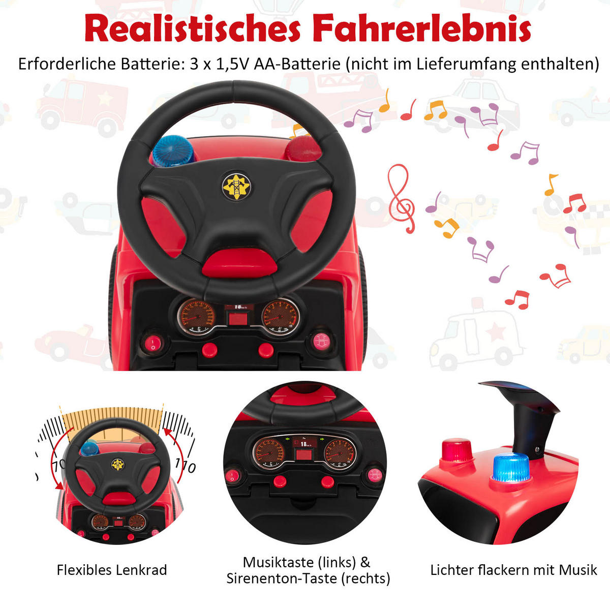 FEUERWEHRAUTO Rot - Rot, Kunststoff (28/49/86cm) - COSTWAY