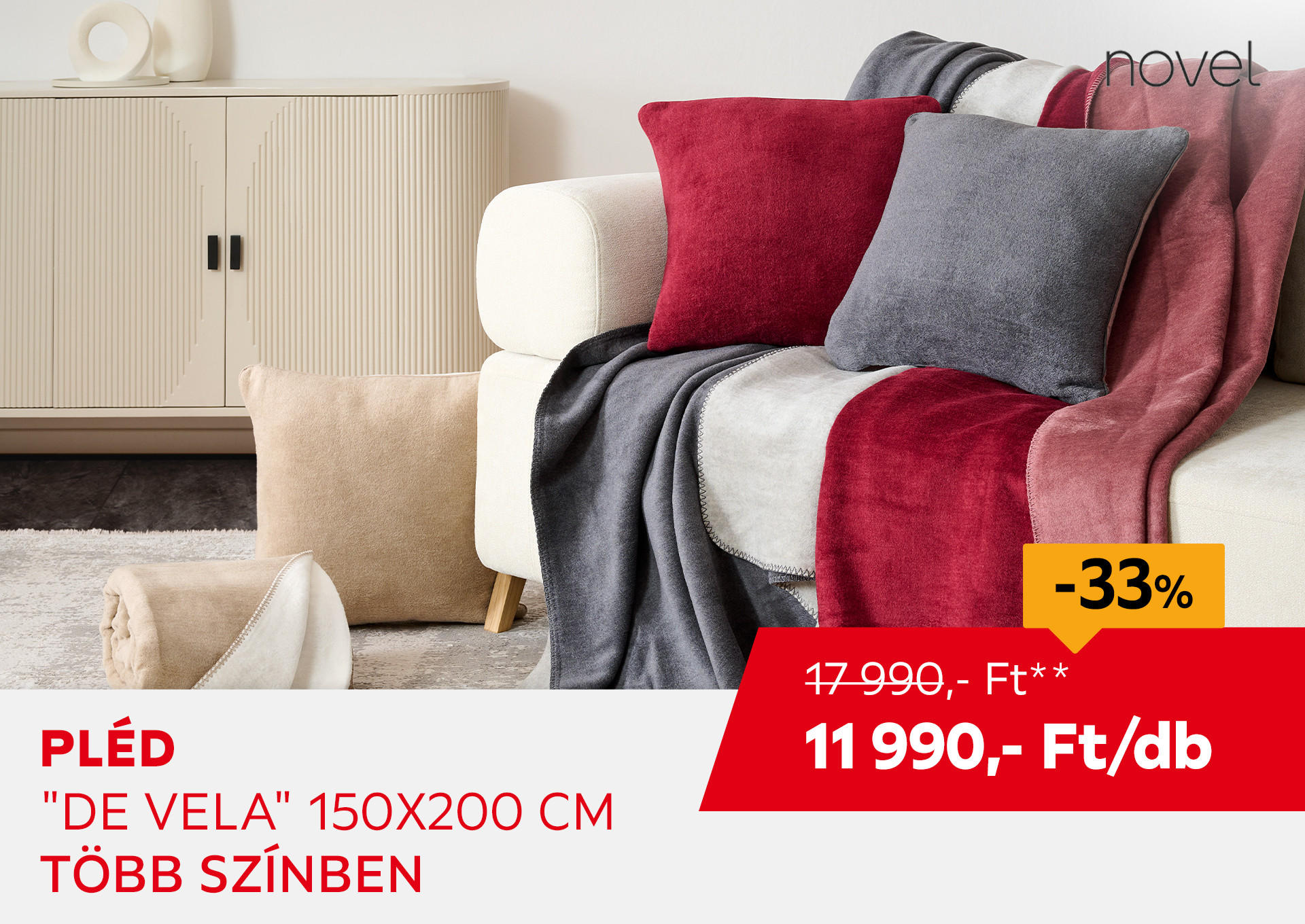 PLÉD "DE VELA" 150X200 CM Kiemelt termék 17990 Ft.- helyett 11990 Ft.-