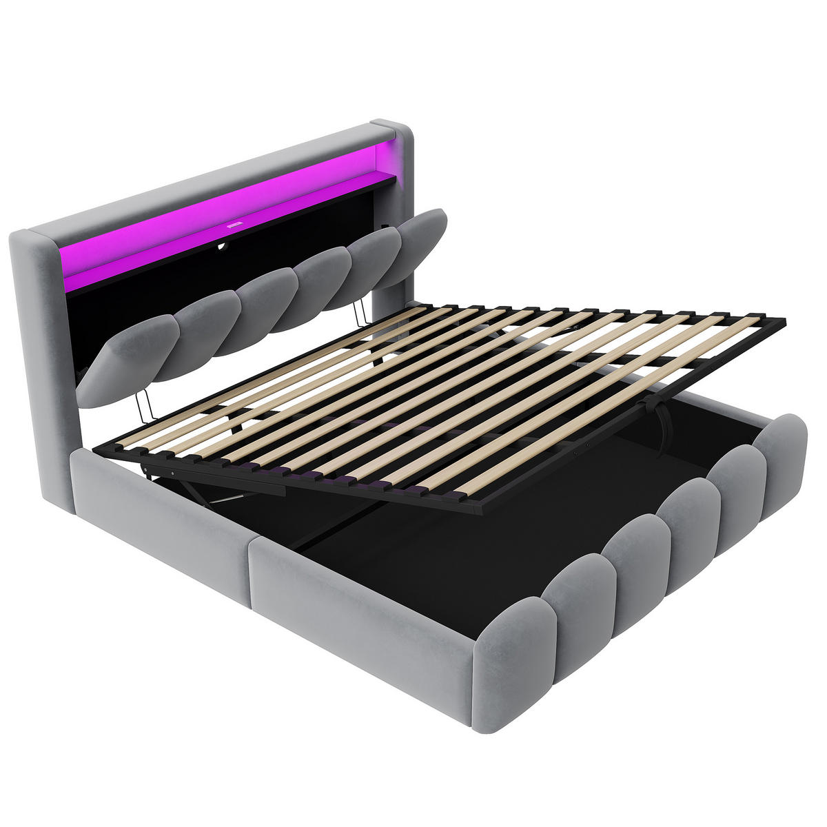 POLSTERBETT 180x200 cm LED USB Stauraum grau - Grau, Textil (180/200cm) - LEBENLANG