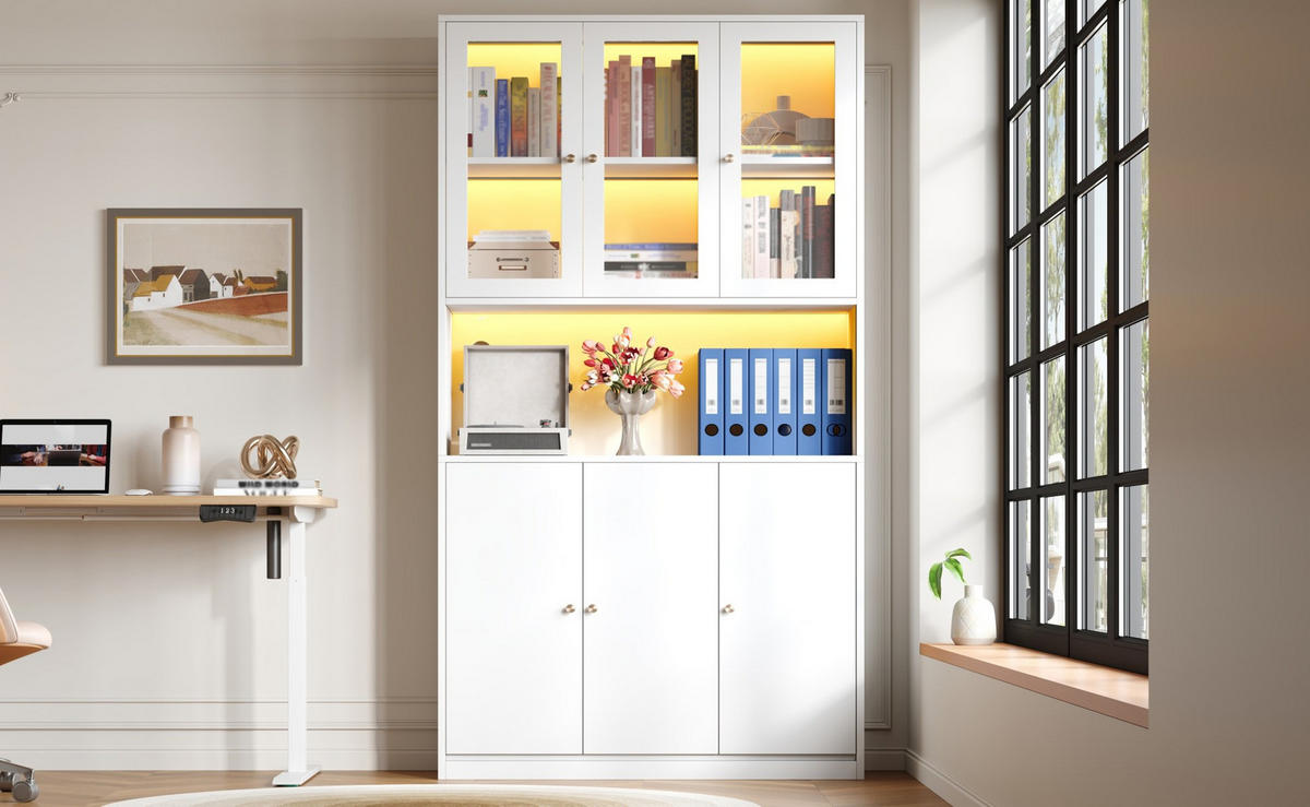 HIGHBOARD 100/200/35 cm Weiß aus MDF mit LED-Beleuchtung - Weiß, Holzwerkstoff (35/200/100cm) - OKMYHOME