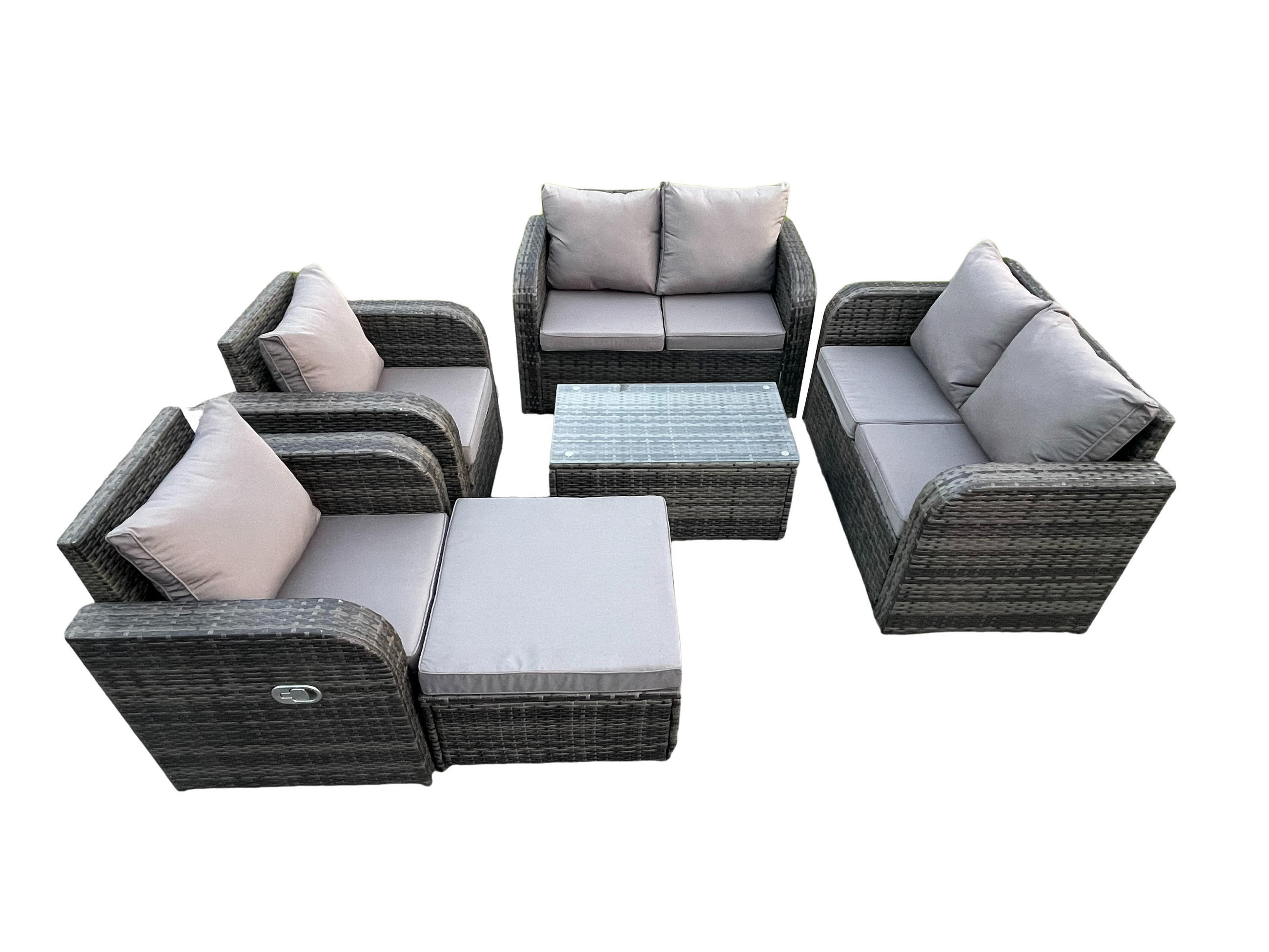GARTENLOUNGE-SET Polyrattan Dunkelgrau 7-Sitzer - Dunkelgrau, Metall - Fimous