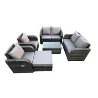 GARTENLOUNGE-SET Polyrattan Dunkelgrau 7-Sitzer - Dunkelgrau, Metall - Fimous