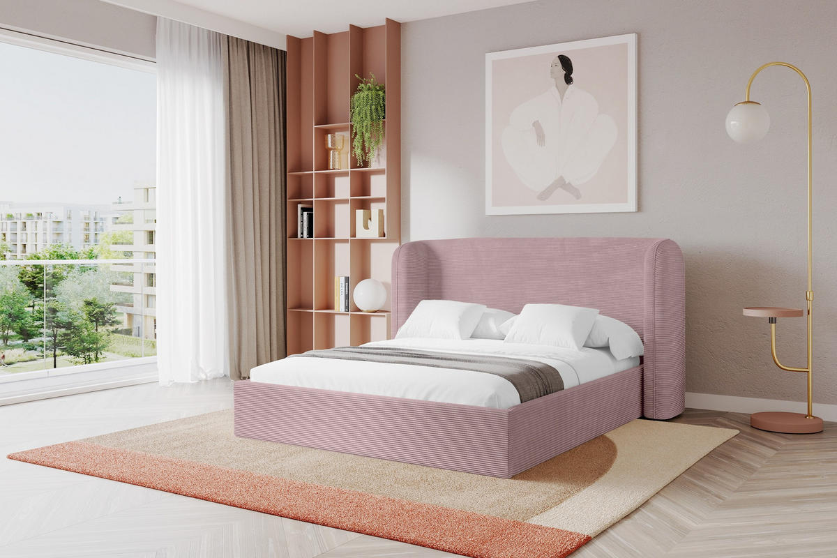 POLSTERBETT mit Bettkasten und Lattenrost, Boxbett ohne Matratze - ESTI 160x200 Rosa - Rosa, Holzwerkstoff/Textil (160/200cm) - ALTDECOR