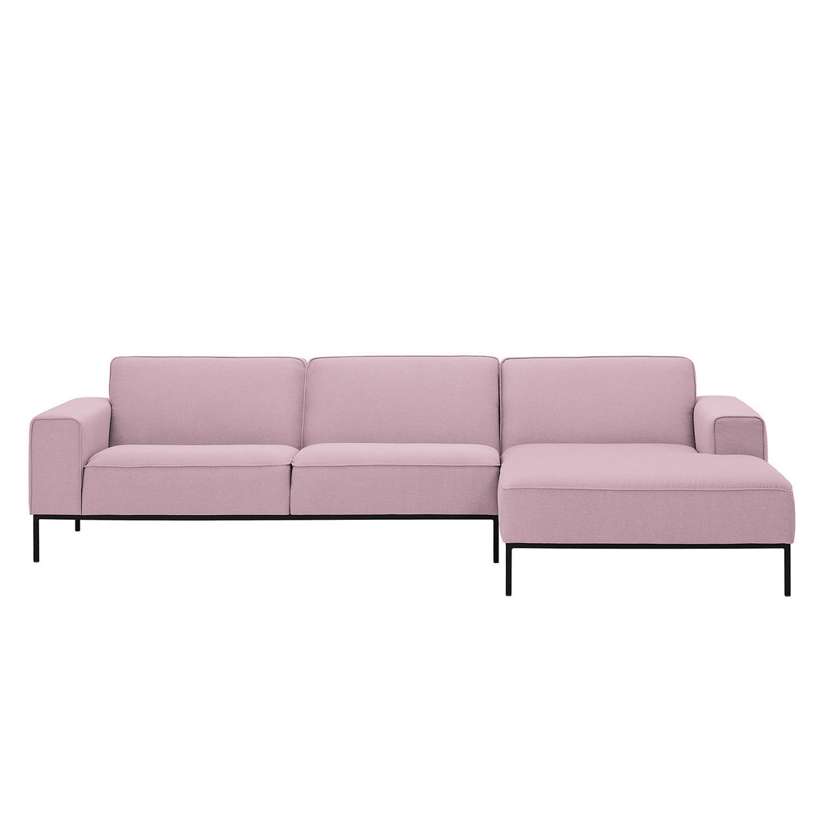 ECKSOFA mit Longchair - Webstoff - Schwarz/Rosa, Textil (285/168cm) - home24