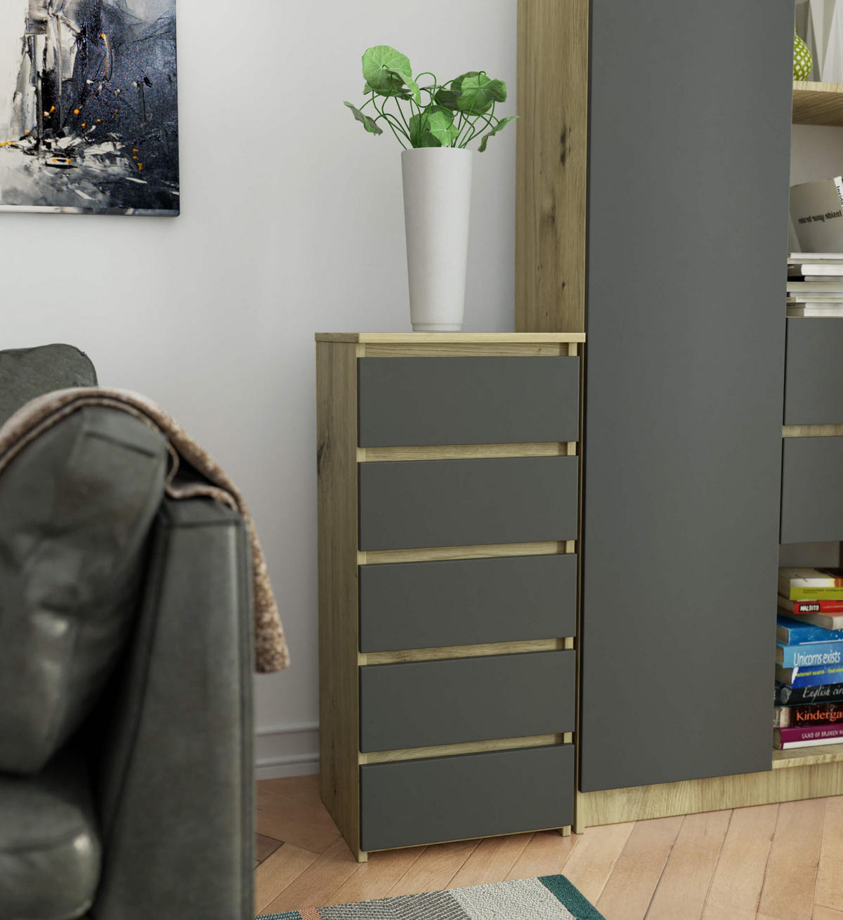 KOMMODE CL5, Artisan-Grau, 40x35x92 cm - Eiche Artisan/Grau, Holz (40/92/35cm) - Milordbikes