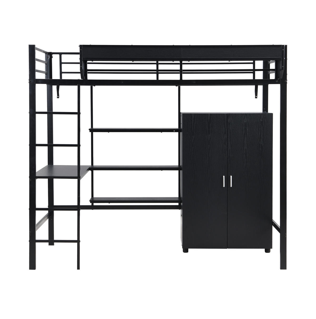 ETAGENBETT 90/200 cm Schwarz mit Tisch und Kleiderschrank - Weiß, Metall (90/200cm) - Flora Grace