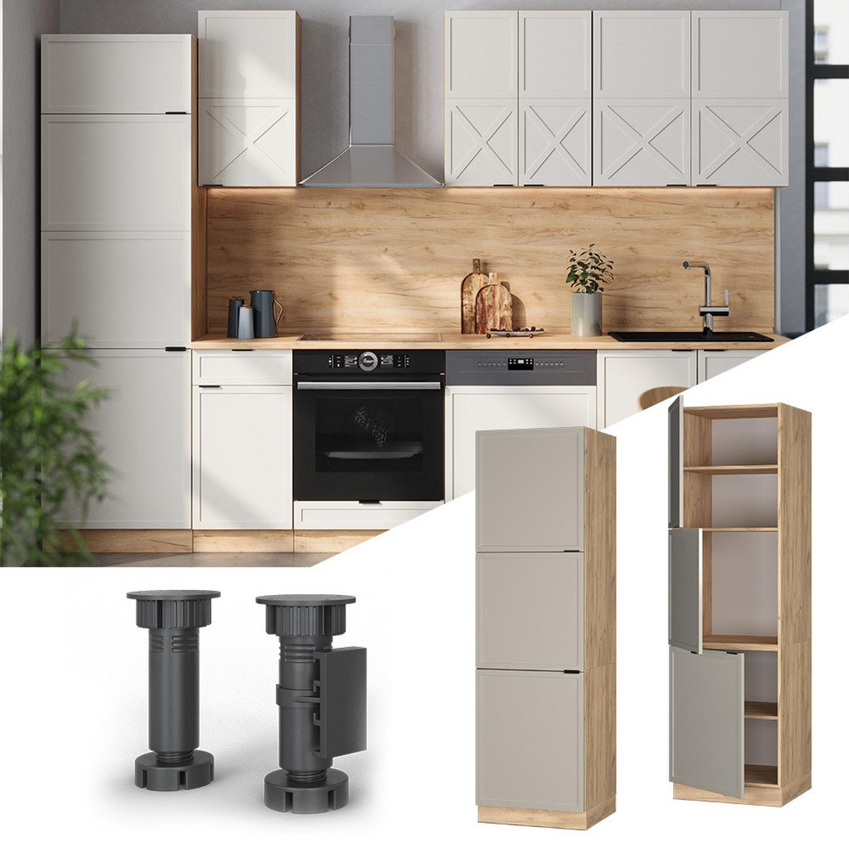 SKŘÍŇKA NA VESTAVĚNOU TROUBU Fame-Line GreyBeige 60 cm - šedá/medově dubová, kompozitní dřevo (60/206.8/58cm) - Vicco