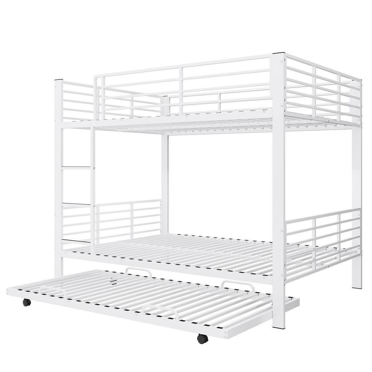 ETAGENBETT 140x200 cm in Mattweiß mit ausziehbarem Unterbett für 3 Schlafplätze - Weiß, Metall (140/200cm) - IVMEU