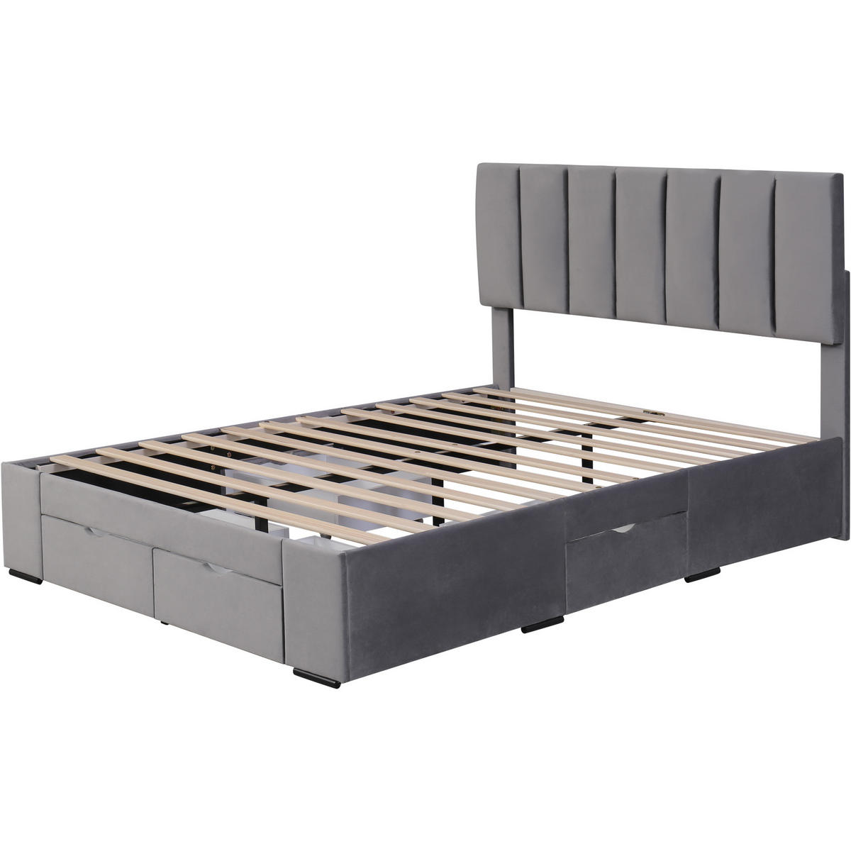 POLSTERBETT 140/200 cm Grau mit Lattenrost und 4 Schubladen - Grau, Textil (140/200cm) - OKWISH