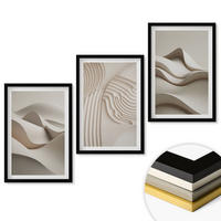 WANDBILDER 3er-Set - 40x60 cm Schwarzer Rahmen - Abstrakte beige Wellen - Schwarz, Kunststoff (40/60cm) - ArtPrintCave
