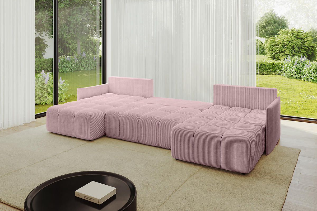 WOHNLANDSCHAFT LONLI-U 355x189x68 Rosa Cord - Rosa, Holzwerkstoff/Kunststoff (355/68/189cm) - ALTDECOR