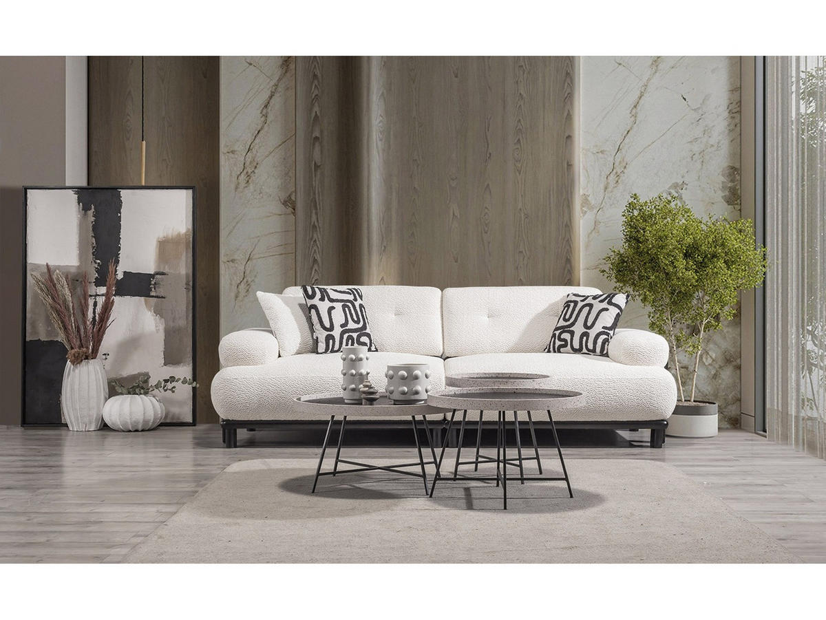 SOFA Panda 3-Sitzer Webstoff Creme - Creme, Holz/Textil (240/82/105cm) - Villa Möbel