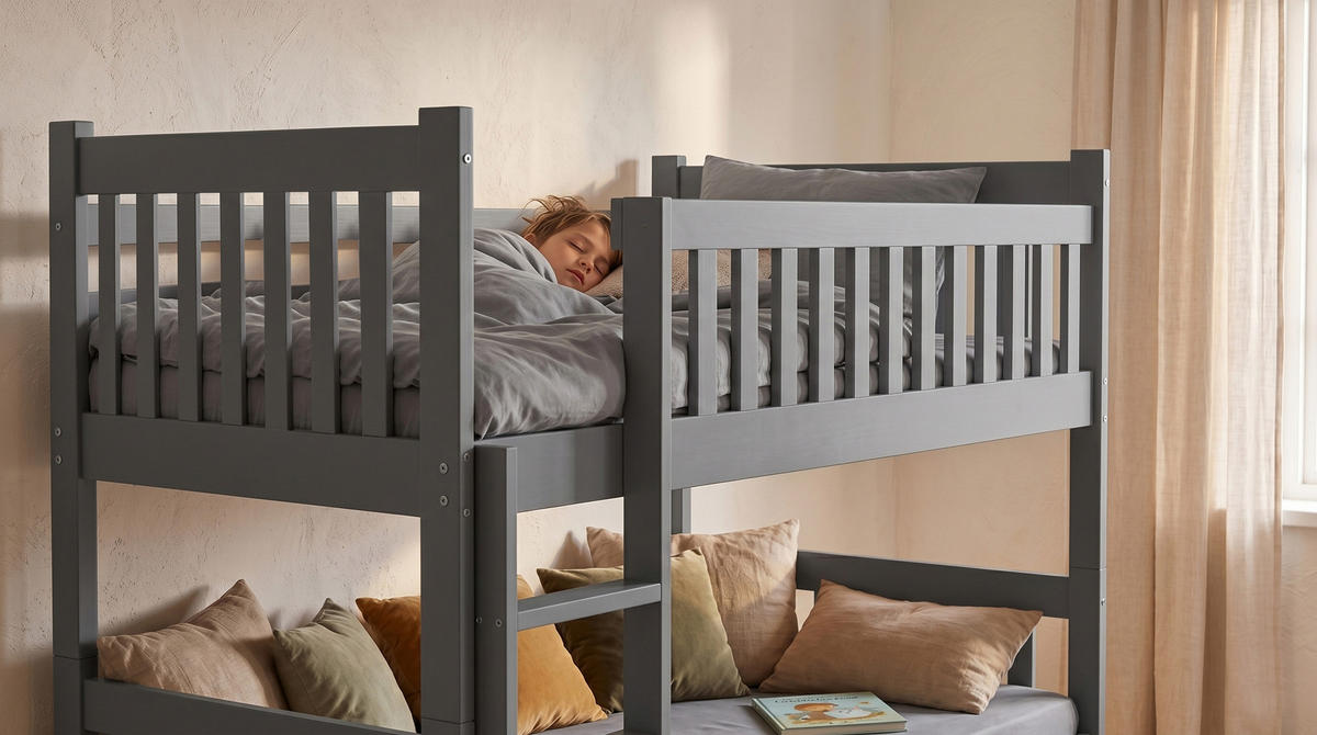 ETAGENBETT 90x200 in Grau mit Lattenrost – Kinderbett mit Schublade & Rausfallschutz JAKOB - Weiß/Grau, Holz (90/200cm) - Interbeds