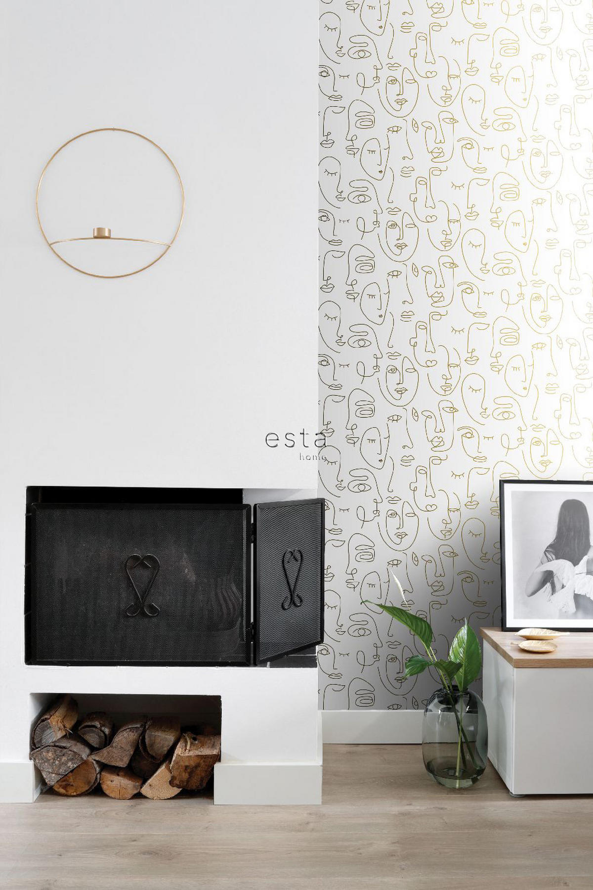 TAPETE Line Art Gesichter 53 cm x 10.05 m - Goldfarben, Papier (53/1000cm) - ESTAhome