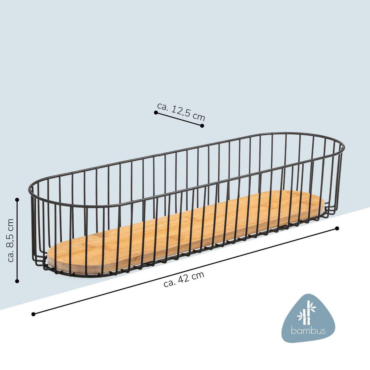 BROTKORB lang, Bambus/Metall schwarz - Schwarz, Metall (12.5/8.5/42cm) - eluno